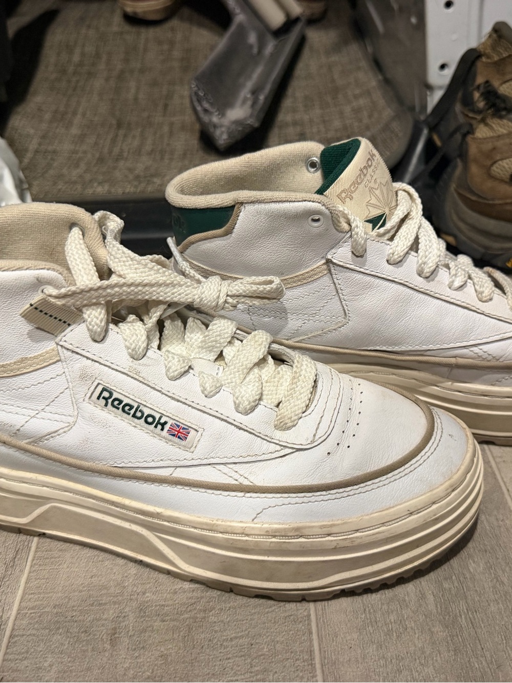 Reebok Cream/Green Leather Mid-Top Sneakers